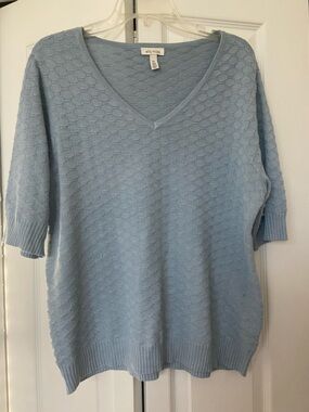 Ella Moss Light Blue V-Neck Textured Knit Pullover